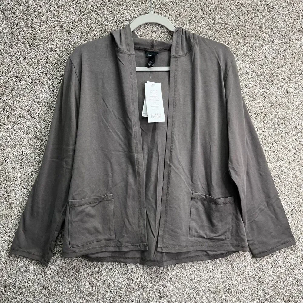 Eileen Fisher Jacket Women’s S Fawn Gray Organic Cotton Lightweight Open Front H